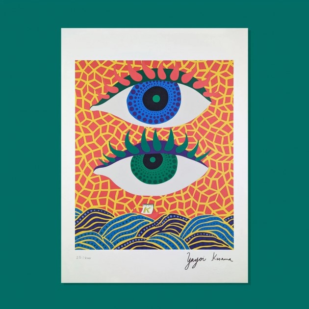 "Two Eyes" Lithograph by Yayoi Kusama