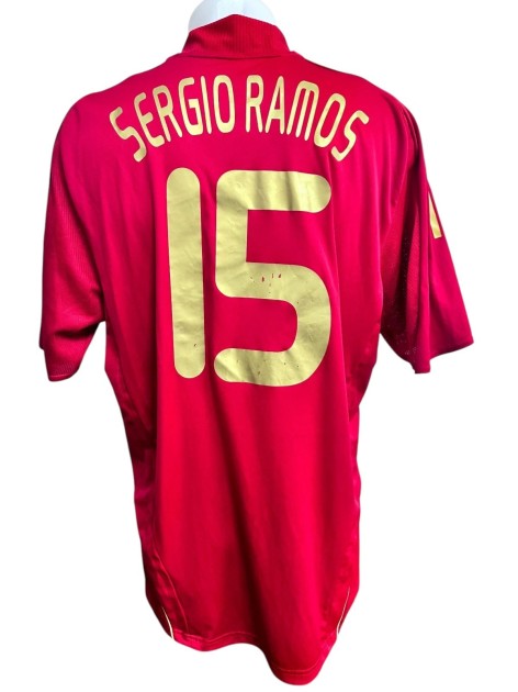 Sergio Ramos' Spain Match-Issued Shirt, 2007/08 - CharityStars