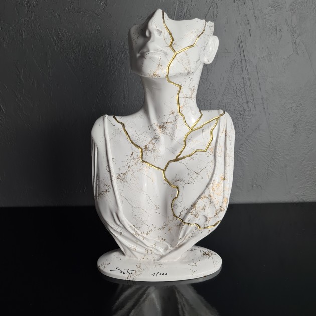 "Tired Face White and Gold Marble" by Santicri