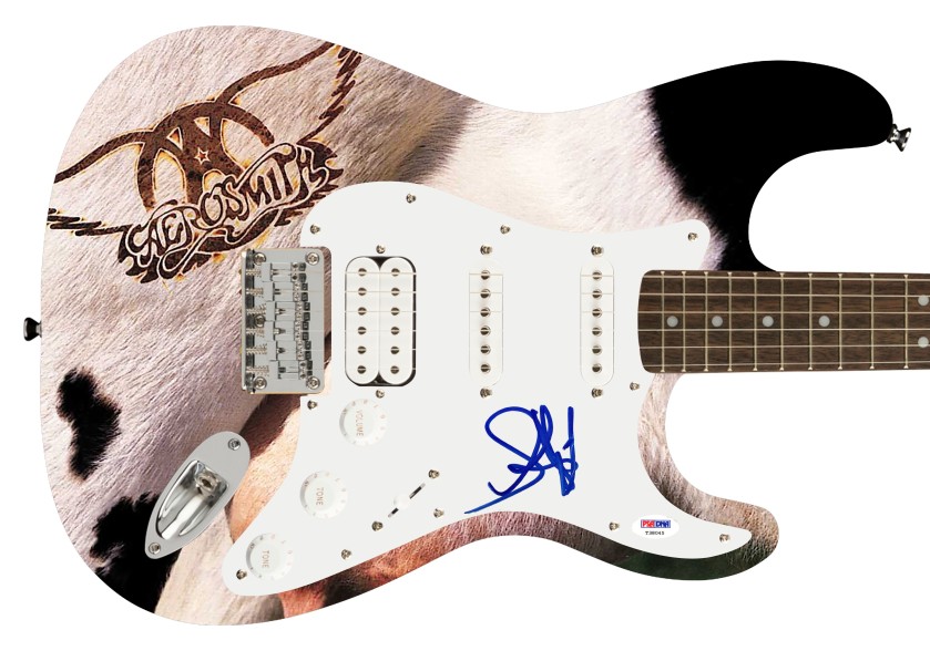 Chitarra grafica firmata "Get A Grip Album" di Steven Tyler degli Aerosmith