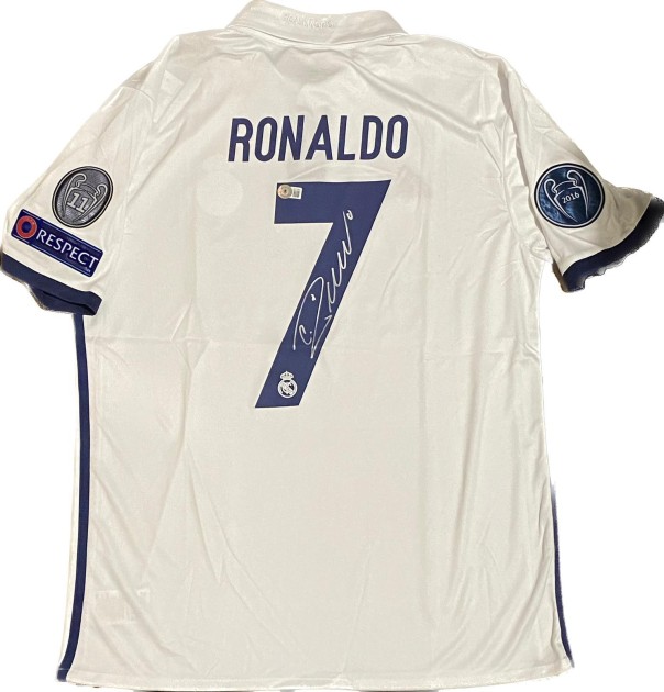 Camicia replica firmata di Cristiano Ronaldo del Real Madrid 2017