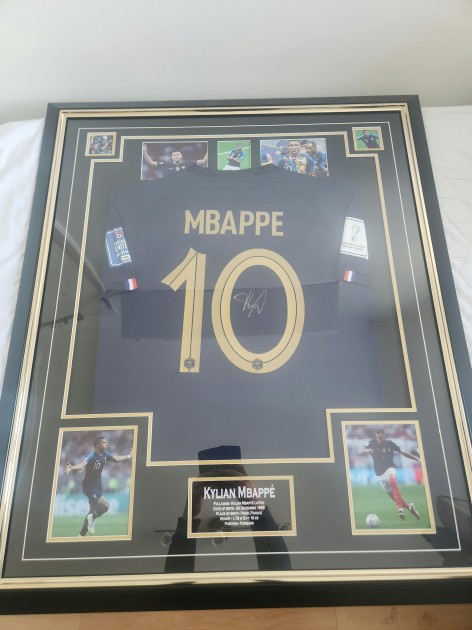 Mbappé Coppa del Mondo Francia 2022 maglia firmata e incorniciata