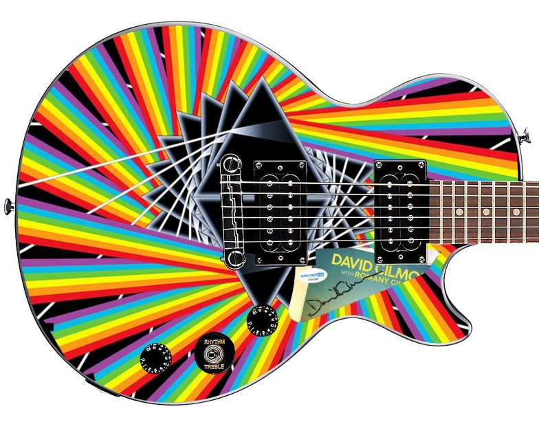 Chitarra grafica personalizzata firmata da David Gilmour dei Pink Floyd