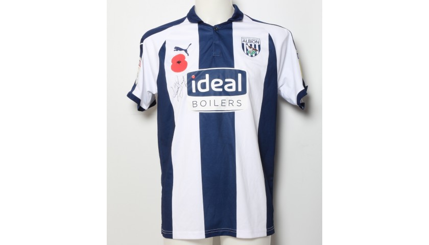 Gareth Barry's West Bromwich Albion  Worn and Signed Home Poppy Shirt 