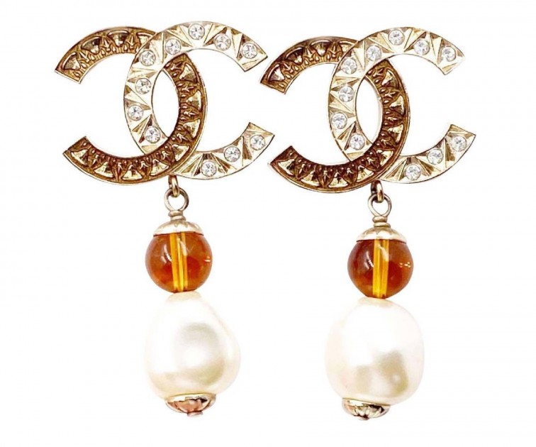 Chanel Gold Bronze CC Piercing Earrings