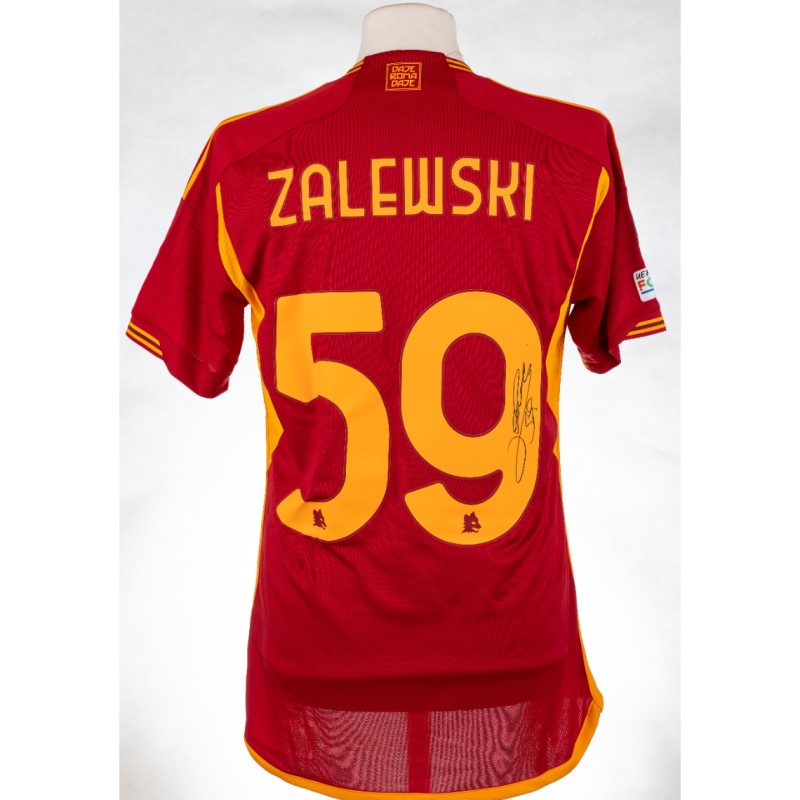 Maglia gara Zalewski AS Roma 2023/24, vs AC Milan - Autografata