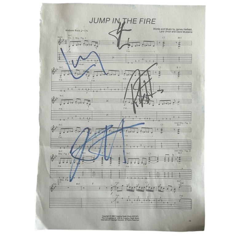 Metallica Signed Jump In The Fire Sheet Music