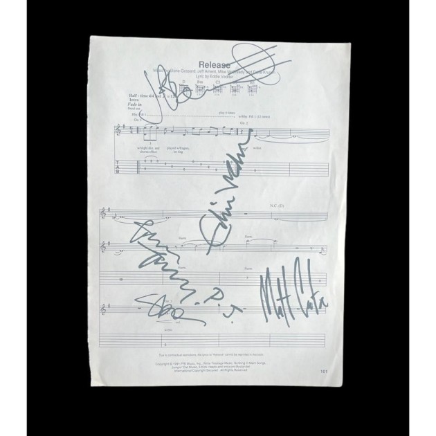 Pearl Jam Signed 'Release' Sheet Music