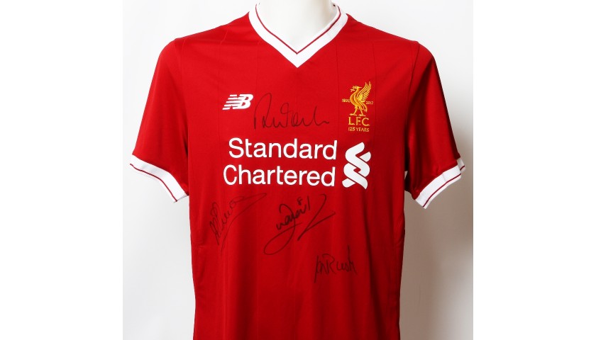 Official LFC 125 "Strikers" Shirt Signed by Aldridge, Rush, Owen and Fowler