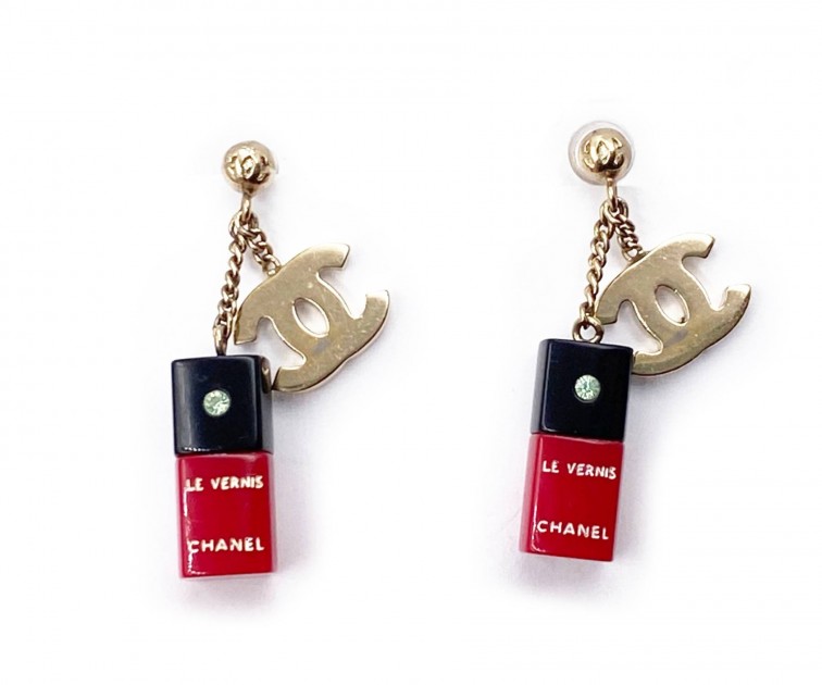 Chanel Red Nail Polish Piercing Earrings