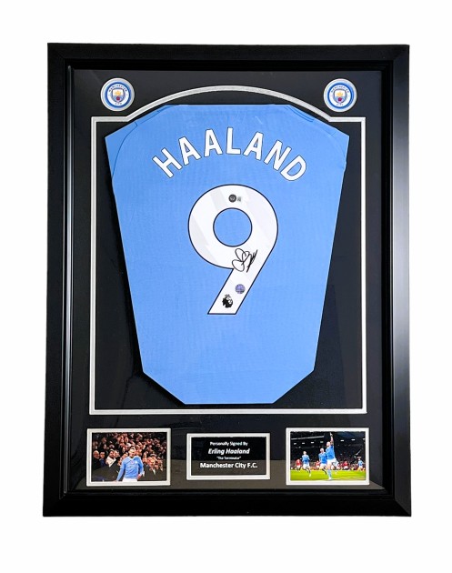 Erling Haaland's Official Manchester City 2023-2024 Signed and Framed Shirt