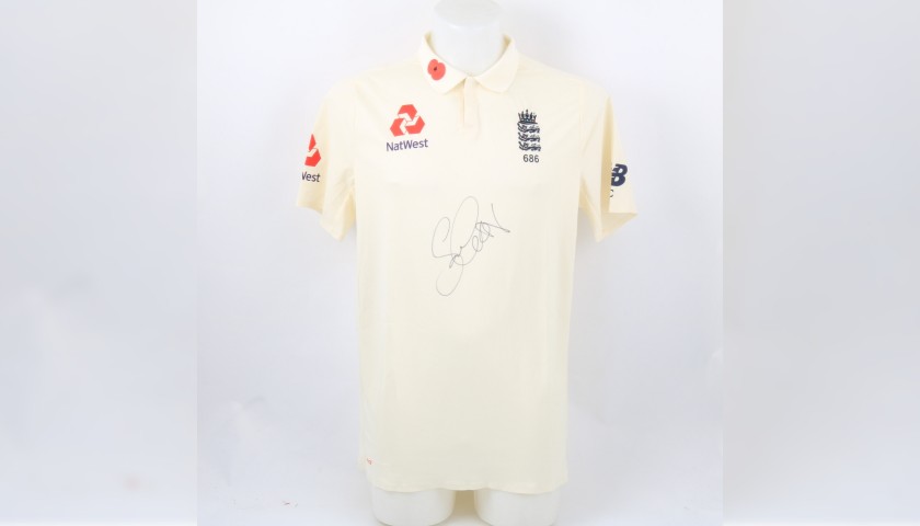 ECB 2018 Cricket Test Poppy Shirt Signed by Curran
