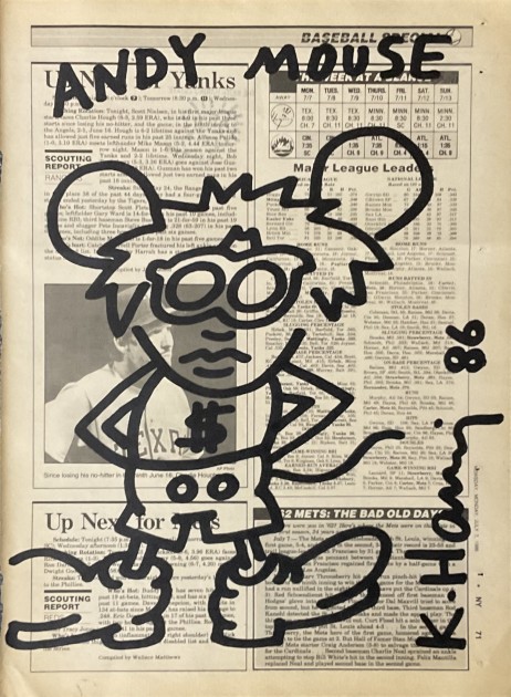 Newspaper drawing "Andy Mouse" by Keith Haring (attributed)