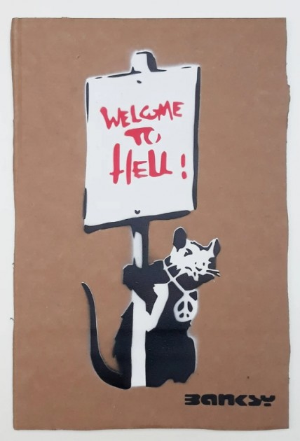 "Welcome to Hell!" Recycled Cardboard by Banksy (Attributed)