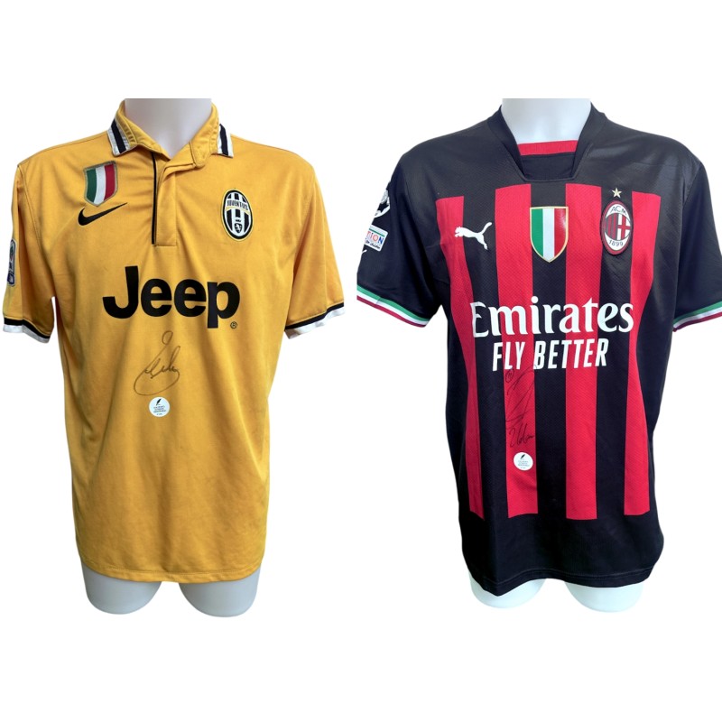 Collection of Two Juventus and Milan Replica Shirt - Signed by Carlos Tevez and Zlatan Ibrahimovic