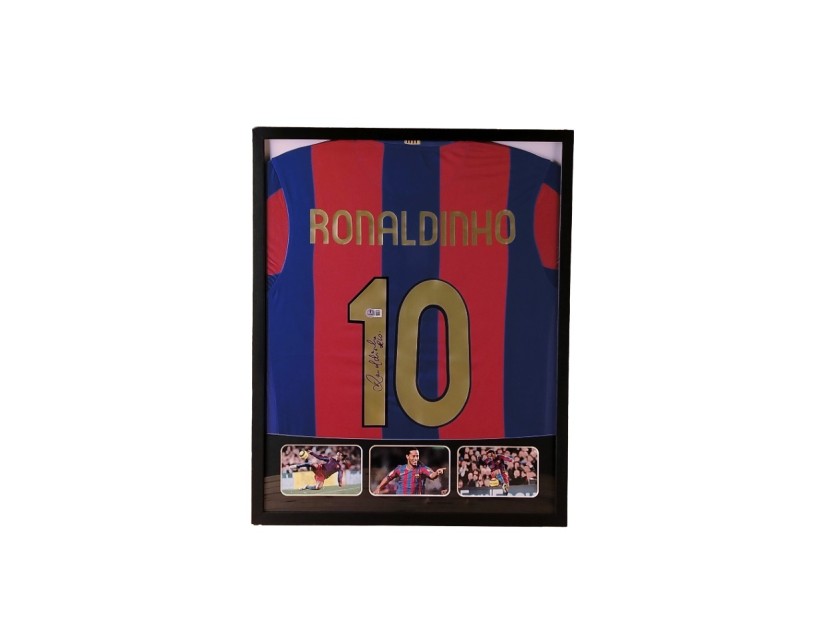 Ronaldinho's FC Barcelona Signed Shirt in a Deluxe High-Quality Frame