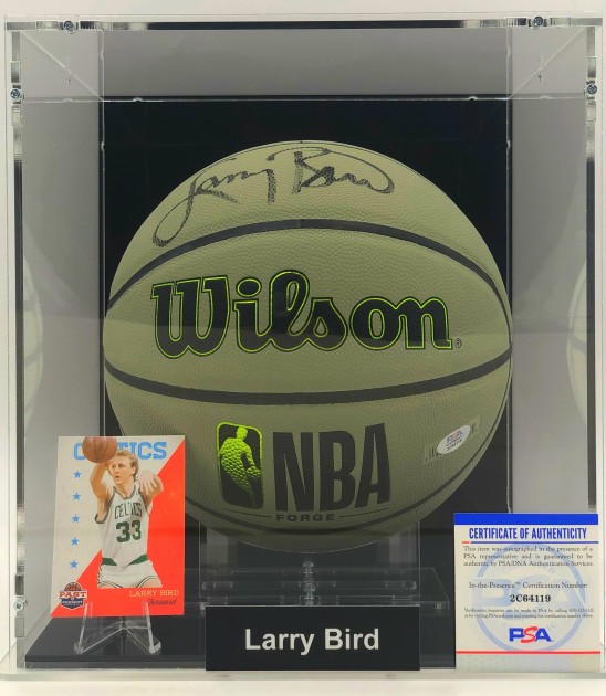 Larry Bird Signed Basketball In Display Case