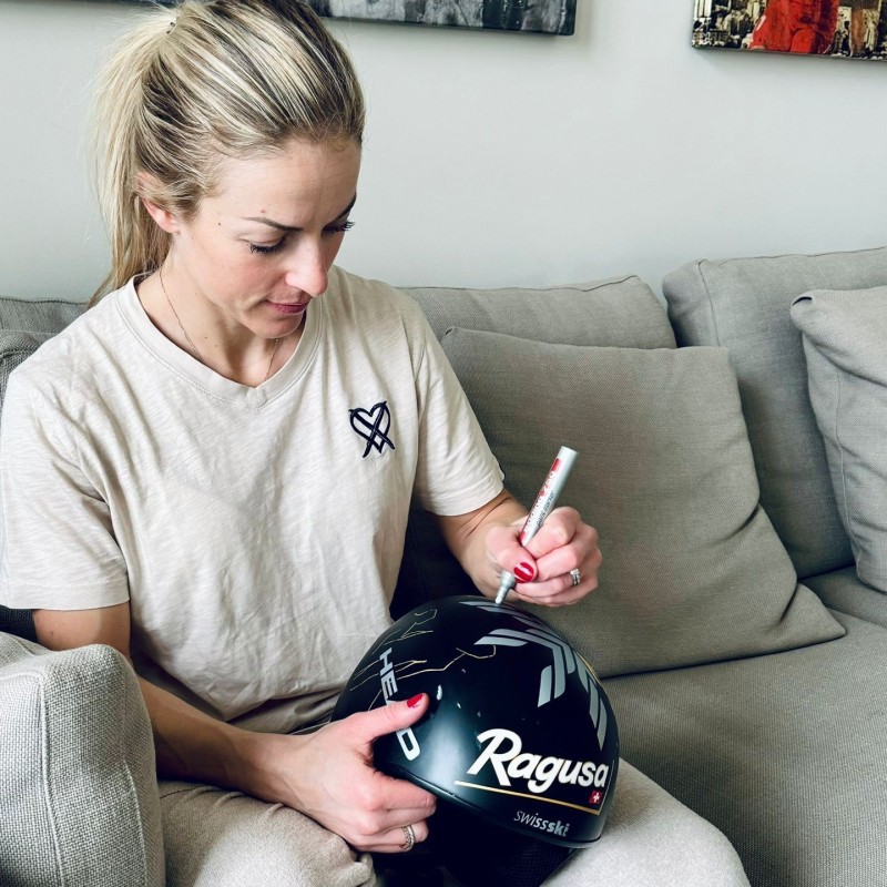 Ski racing helmet worn and signed by Lara Gut-Behrami 