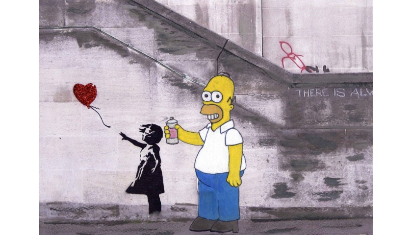 Homer Draws Banksy - Unique Artwork by Mercury