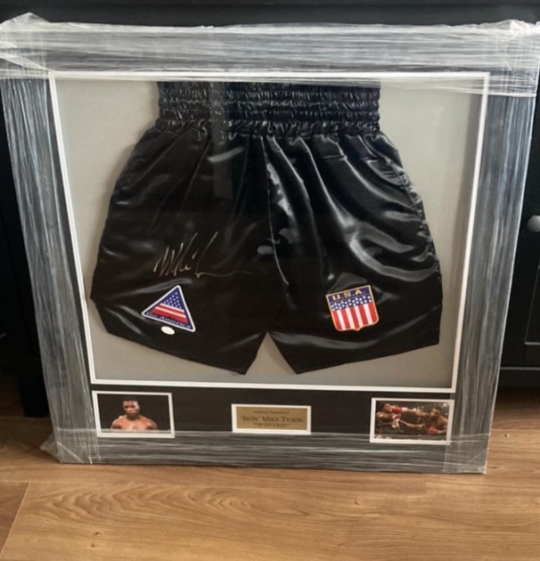 Mike Tyson Signed And Framed Boxing Shorts