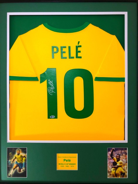 Pele's Brazil Signed And Framed Shirt