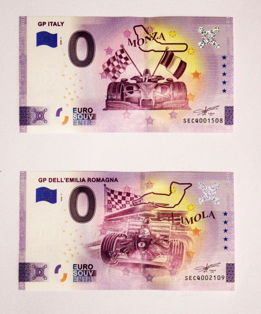 Set of Two Zero Euro "Monza" and "Imola" GP Banknotes