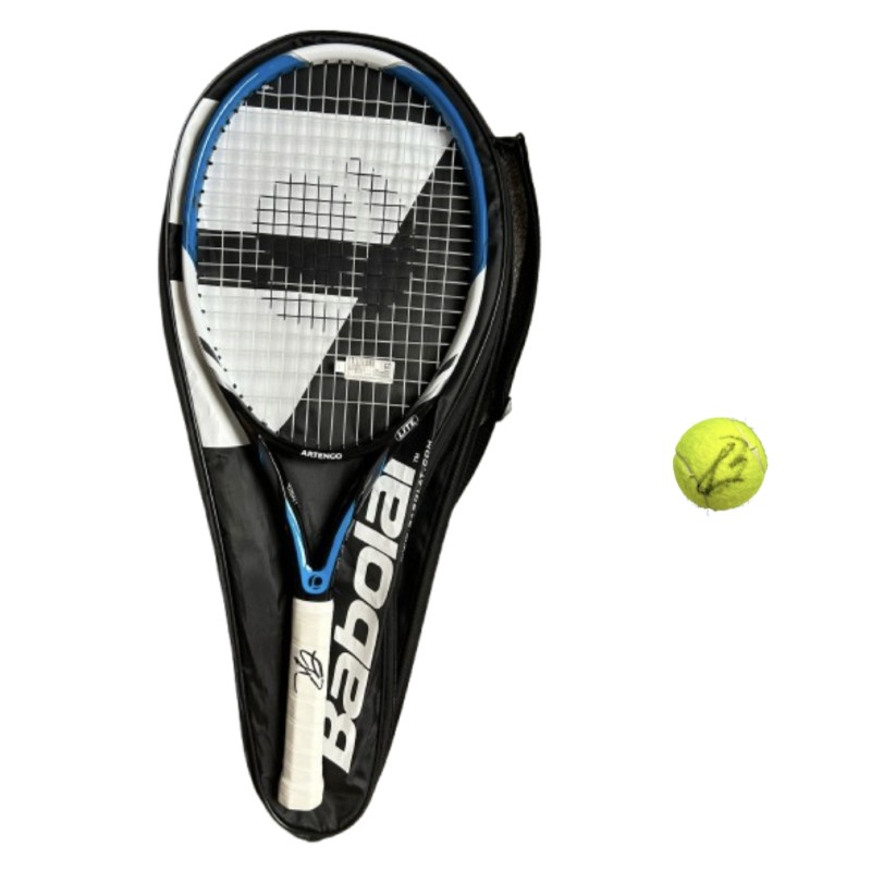 Sinner's Signed Tennis Racket and Ball