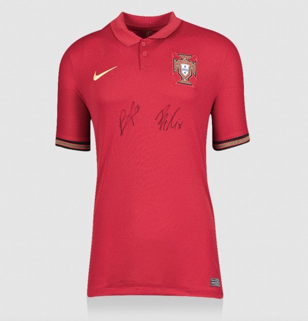 Bruno Fernandes and Joao Felix Portugal Signed Shirt - 2020/21 