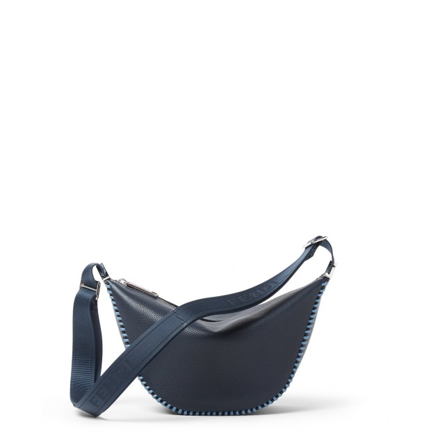 Fendi – Fendi Melon Small Fendi Roma Leather Bag in Dark Blue Leather with Stitch Detailing