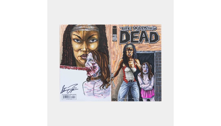 "Michonne and the Governors Daughter" Walking Dead Wraparound Sketch Cover Original Art Framed by Steve Lydic