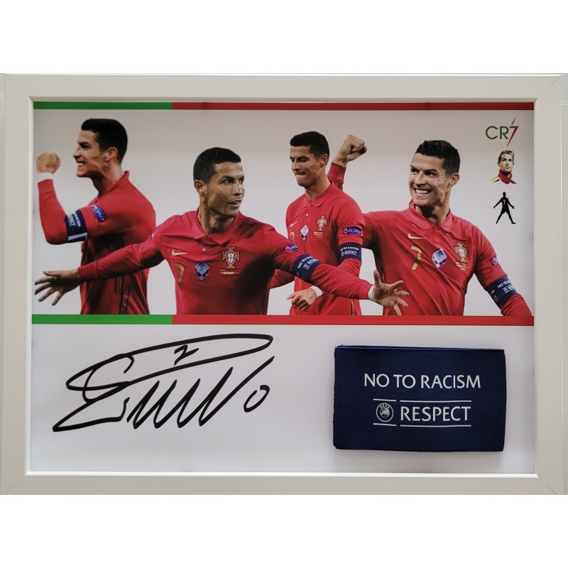 "No To Racism" Portugal Framed Issued Captain's Armband - With Photo Signed by Cristiano Ronaldo