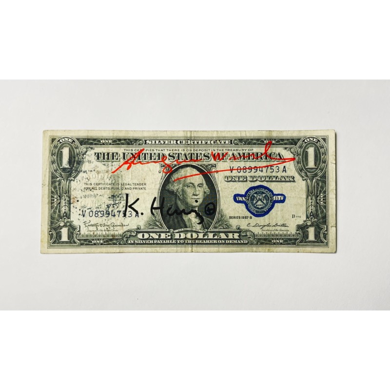 One dollar hand-signed by Keith Haring and Andy Warhol
