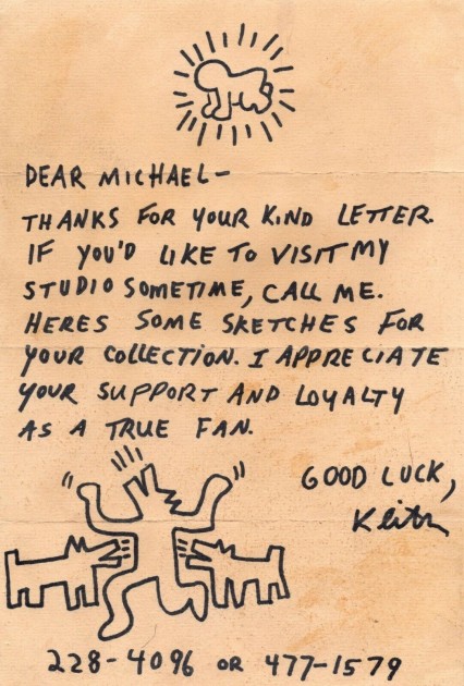 Keith Haring Original Handwritten Letter W/Doodles 