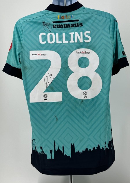 Camicia firmata di Collins del Bolton Wanderers indossata durante la partita