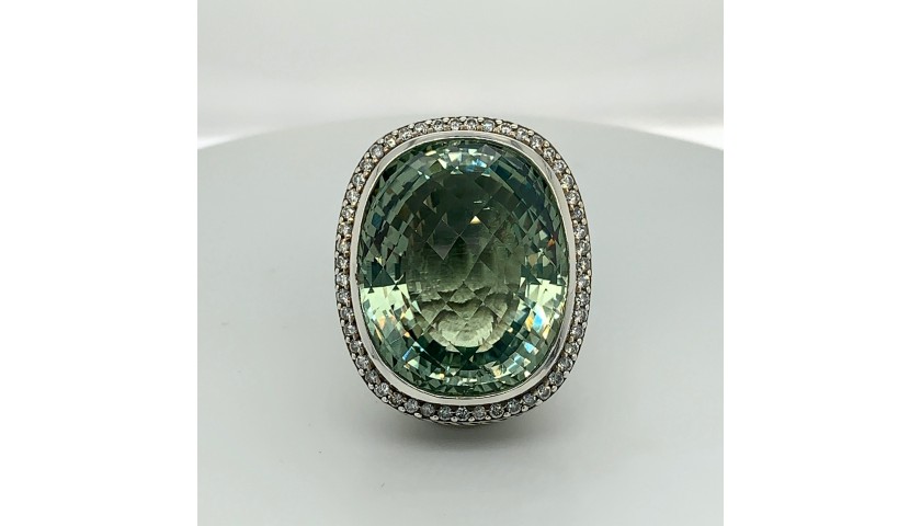  Green Amethyst and Diamond Ring 