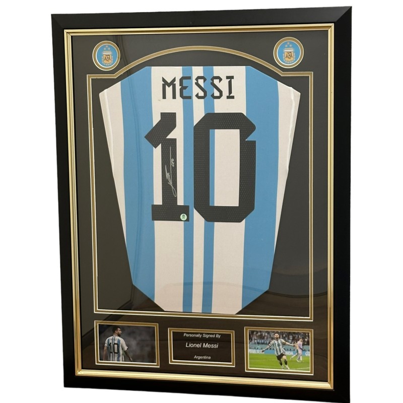 Lionel Messi's Argentina 2022/23 Signed And Framed Home Shirt