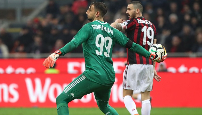 Donnarumma's Unwashed Match-Worn Milan-Inter Shirt with Special Patch