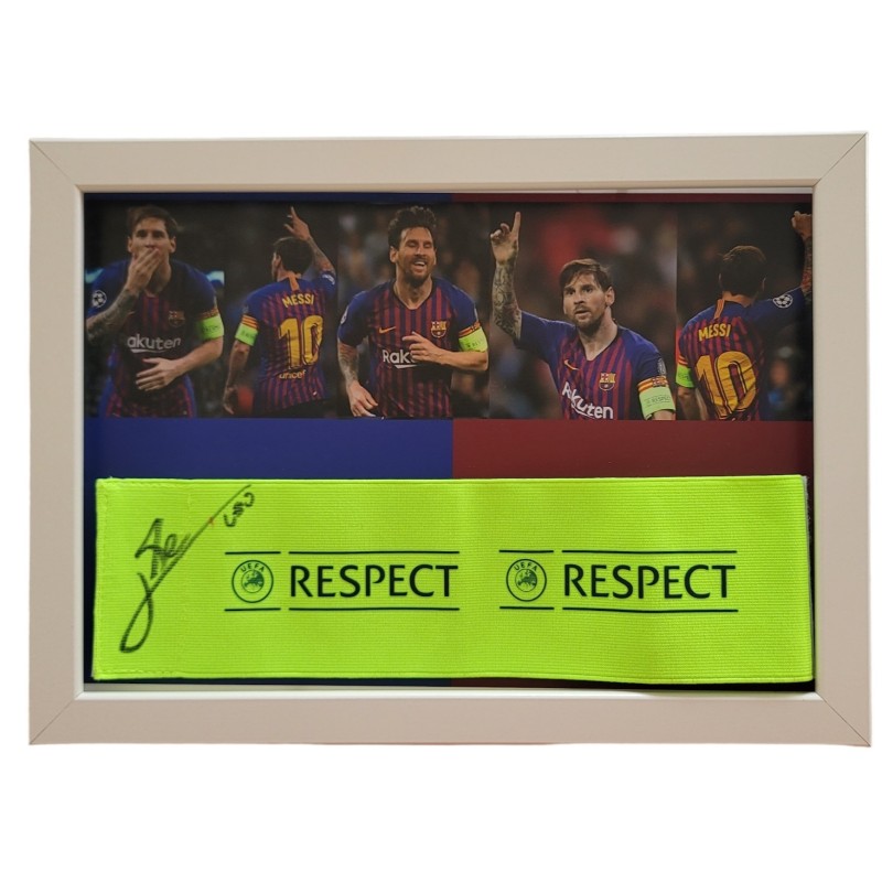 UCL "Respect" Framed Captain's Armband - Signed by Lionel Messi