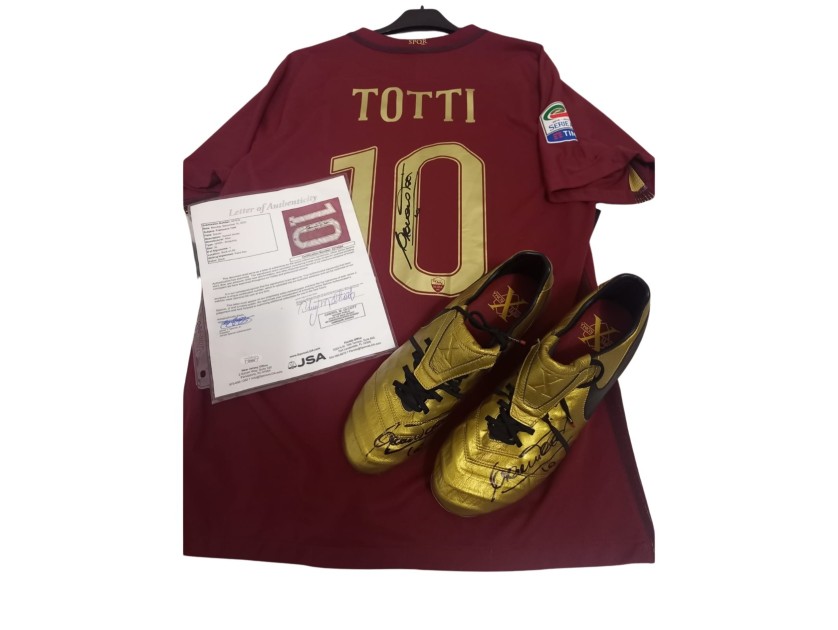 Totti's Roma "SPQR" Signed Official Shirt, 2016/17 + Nike Tiempo Totti x Roma Signed Football Shoes 