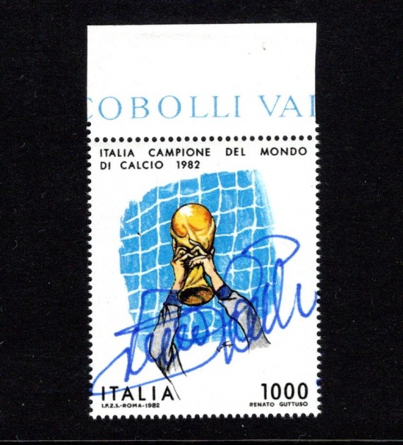 1.000 Lire 1982 Fifa World Cup - Francobollo autografato da Bruno Conti