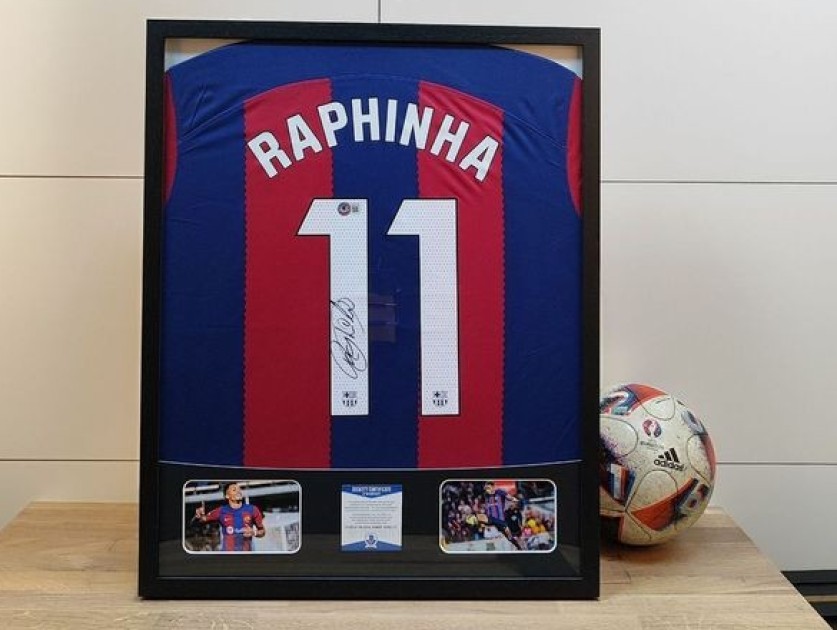 Raphinha's FC Barcelona Signed and Framed Shirt