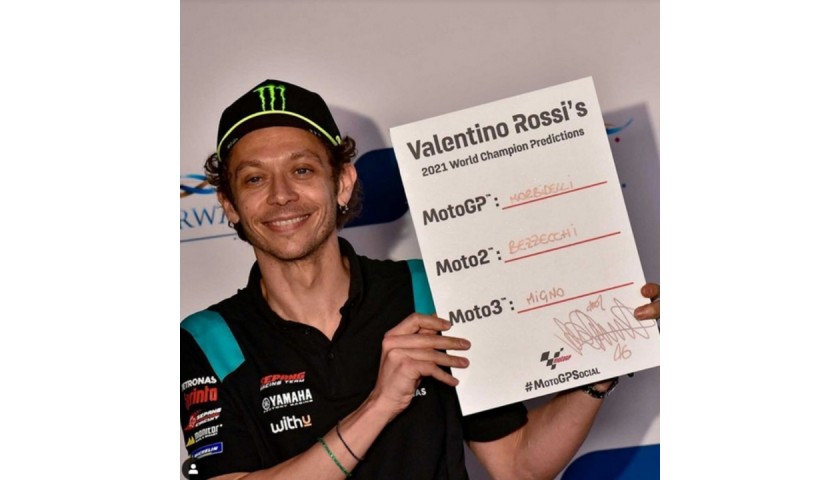 Signed '2021 Championship Winner Predictions' board Signed by Valentino Rossi
