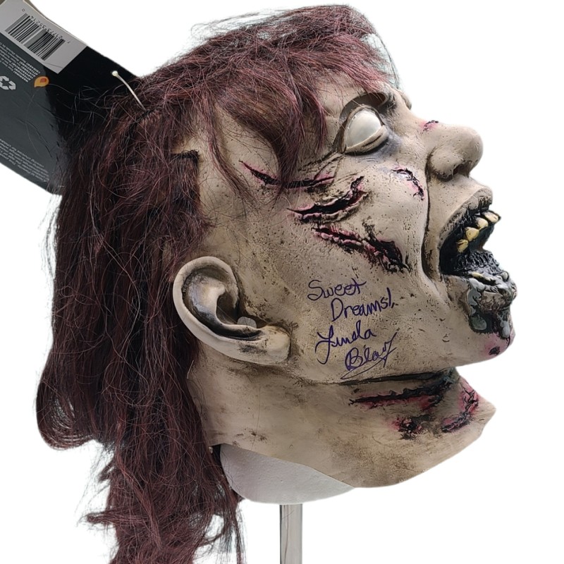 Linda Blair Signed The Exorcist Mask with Custom Display Stand 