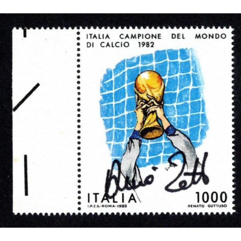 1,000 Lire 1982 Fifa World Cup - Stamp Signed by Dino Zoff