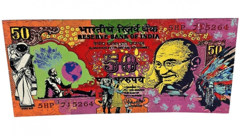 "50 rupie Not Banksy Love Mahatma Gandhi" by G.Karloff