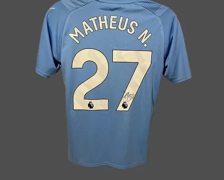 Maglia Matheus Nunes Manchester City, 2023/24 - Autografata e incorniciata