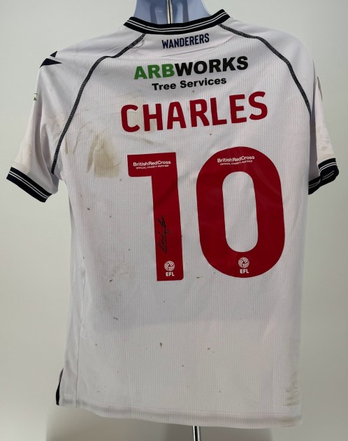 La maglia firmata di Dion Charles del Bolton Wanderers indossata durante la partita
