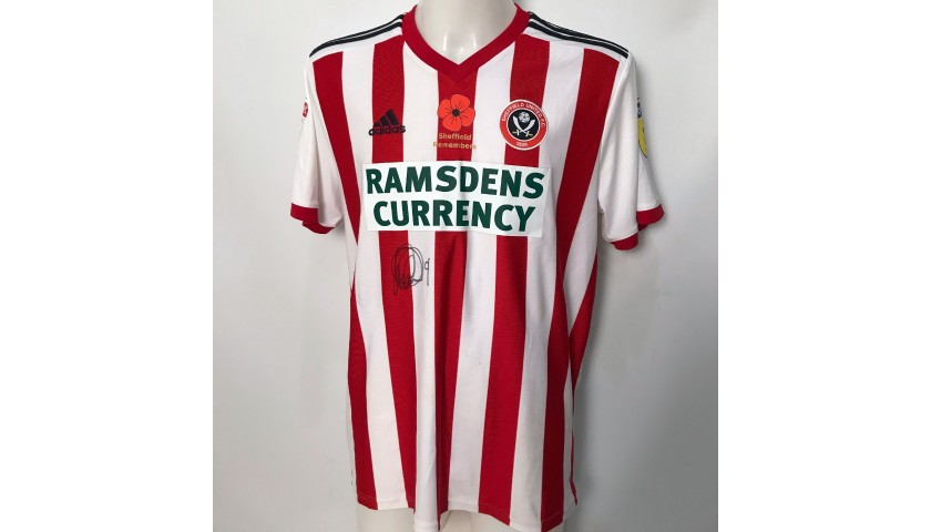 Leon Clarke's Sheffield United Worn and Signed Poppy Home Shirt 