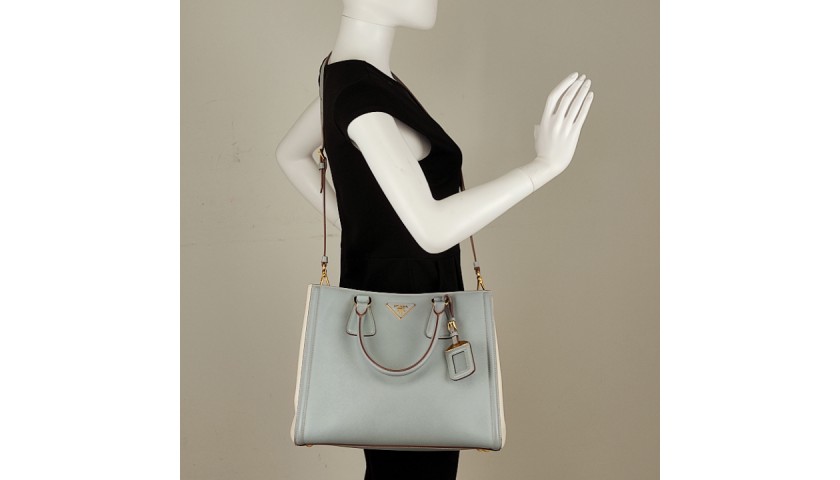 Prada Two-Tone Saffiano Leather Large Double Zip Tote For Sale at