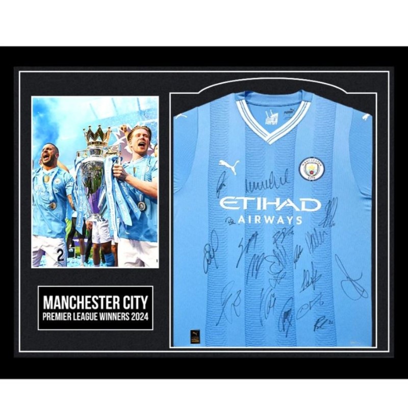 Manchester City Premier League Winners 2024 Signed and Framed Shirt